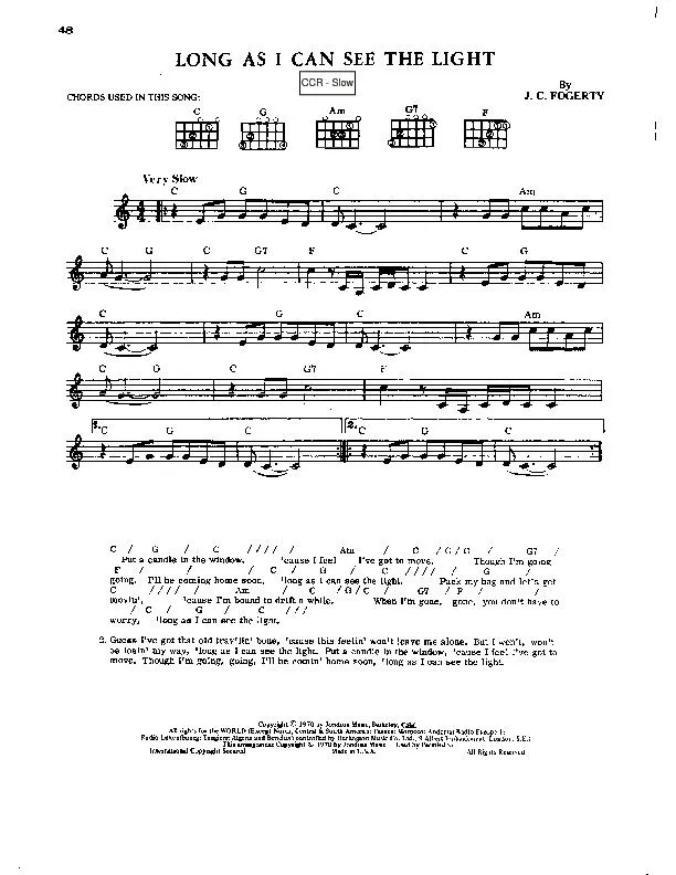 télécharger la partition d'accordéon Long as I can see the light (Interprètes : Creedence Clearwater Revival) (Slow) au format PDF