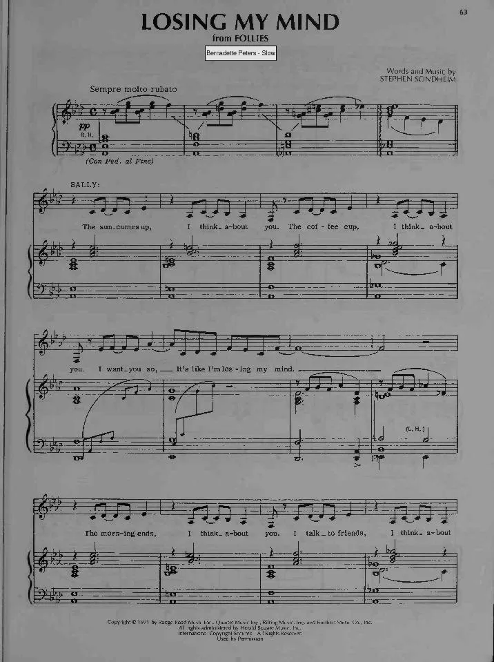 télécharger la partition d'accordéon Losing my mind (Du Film : Follies) (Chant : Bernadette Peters) (Slow) au format PDF
