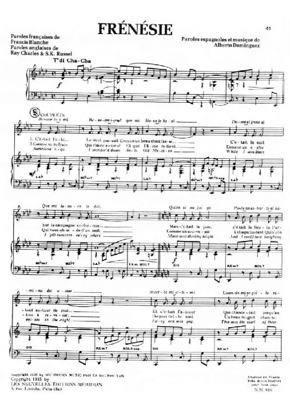 télécharger la partition d'accordéon Frénésie (Chant : Jacques Pills / Victoria Marino / Jaime Plana) (Cha Cha) au format PDF