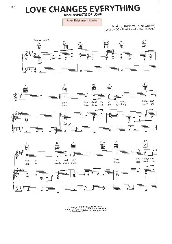 télécharger la partition d'accordéon Love changes everything (Du Film : Aspects of love) (Chant : Sarah Brightman) (Rumba) au format PDF