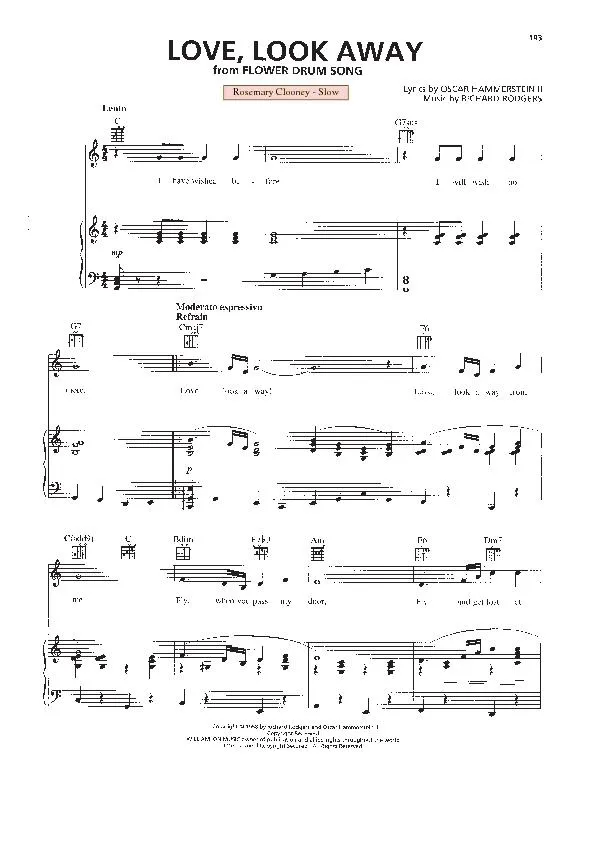 télécharger la partition d'accordéon Love Look away (Du Film : Flower Drum song) (Chant : Rosemary Clooney) (Slow) au format PDF