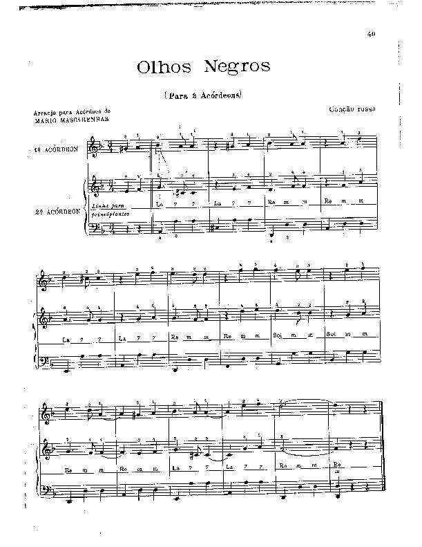 télécharger la partition d'accordéon Olhos Negros (Les yeux noirs) (Arrangement pour accordéon de Mario Mascarenhas) (Valse) (Pour 2 Accordéons) au format PDF