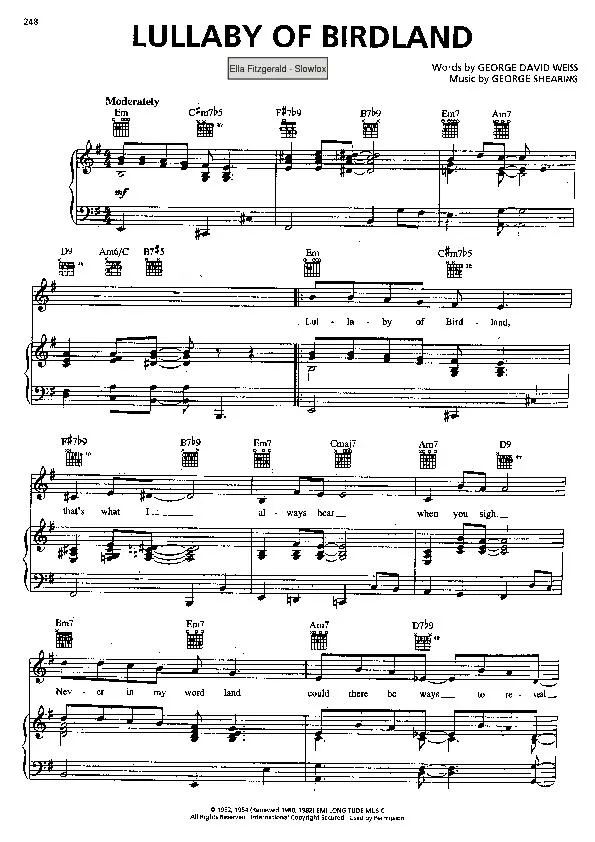 télécharger la partition d'accordéon Lullaby of Birdland (Chant : Ella Fitzgerald) (Slow Fox-Trot) au format PDF