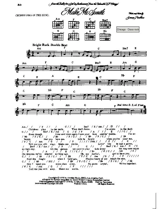 télécharger la partition d'accordéon Make me smile (Interprètes : Chicago) (Disco Rock) au format PDF