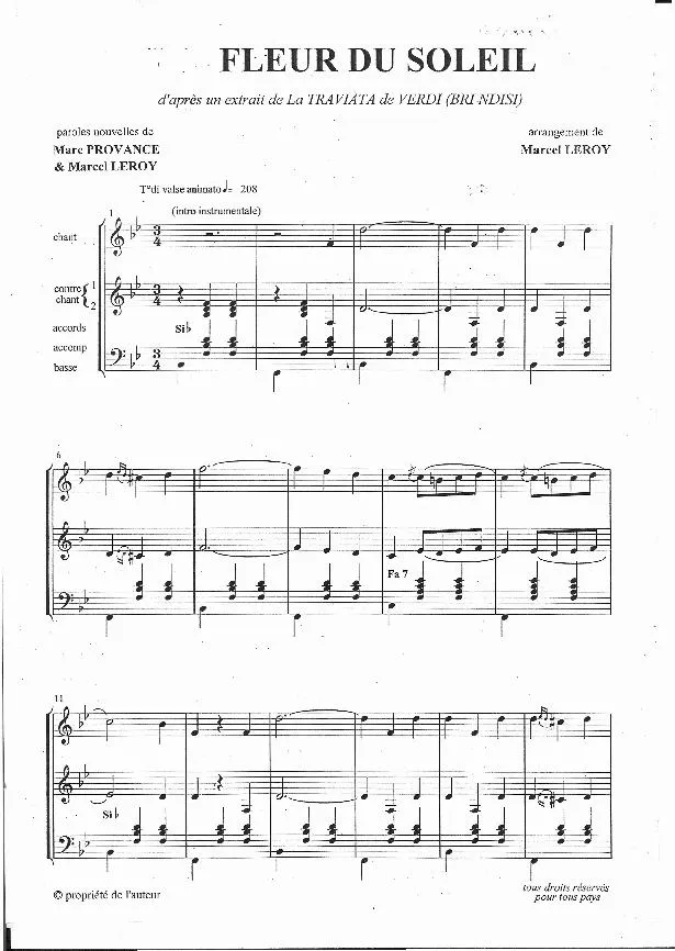 télécharger la partition d'accordéon Fleur du soleil (D'après un extrait de la Traviata de Verdi) (Brindisi) (Valse) au format PDF