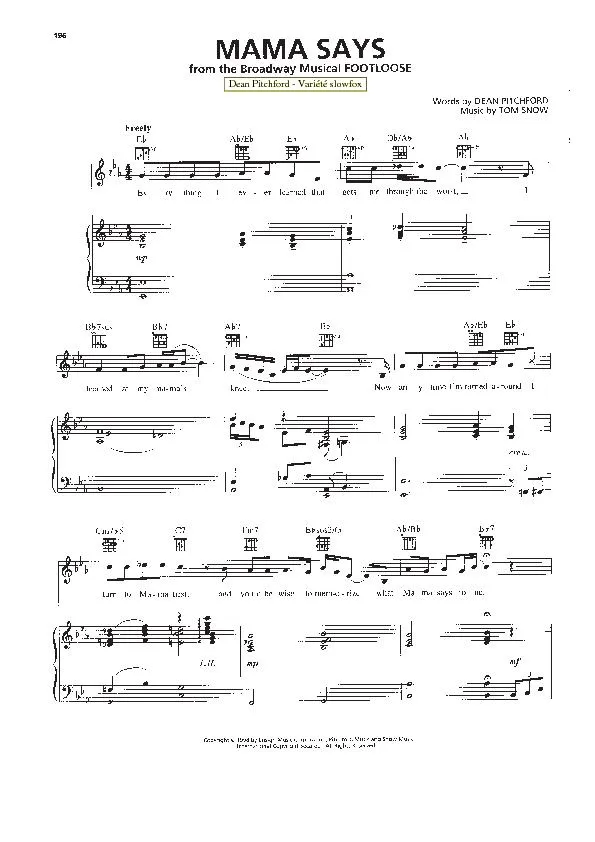 télécharger la partition d'accordéon Mama says (Du Film : Footloose) (Chant : Dean Pitchford) (Variété Slow Fox) au format PDF