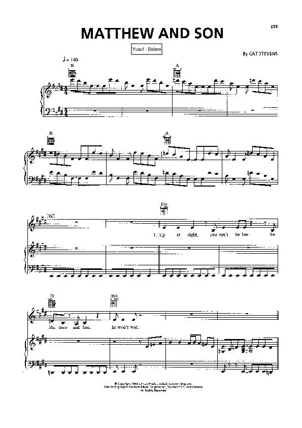 télécharger la partition d'accordéon Matthew and son (Chant : Yusuf) (Boléro) au format PDF