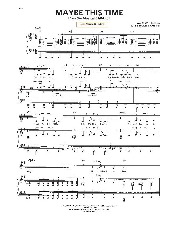 télécharger la partition d'accordéon Maybe this time (Du Film : Cabaret) (Chant : Liza Minelli) (Slow) au format PDF