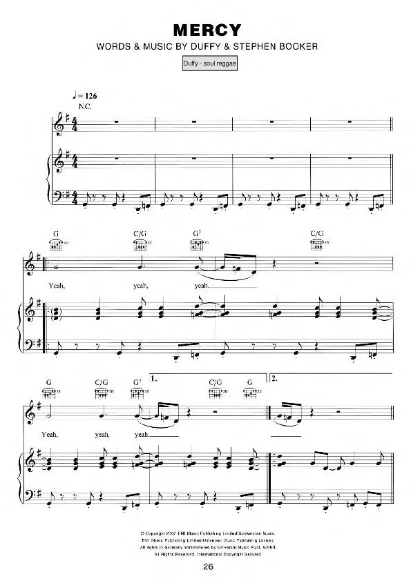 télécharger la partition d'accordéon Mercy (Chant : Duffy) (Soul Reggae) au format PDF