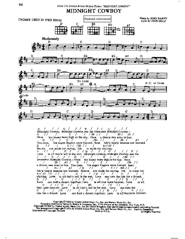 télécharger la partition d'accordéon Midnight cowboy (Instrumentale) (Slow Rock) au format PDF