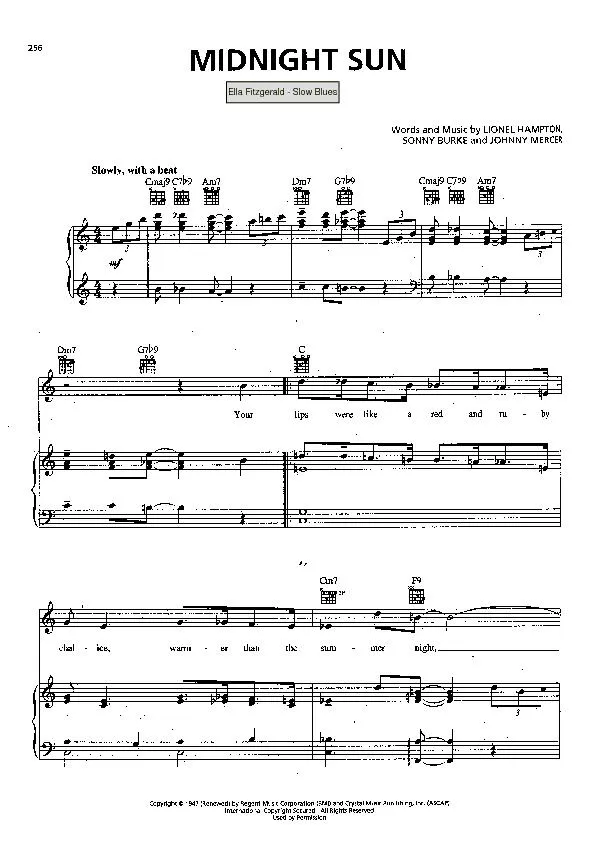 télécharger la partition d'accordéon Midnight sun (Chant : Ella Fitzgerald) (Slow Blues) au format PDF