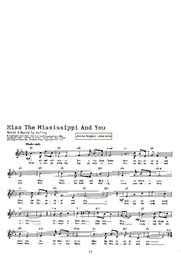 télécharger la partition d'accordéon Miss the Mississippi and you (Chant : Jimmie Rodgers) (Valse Boston) au format PDF