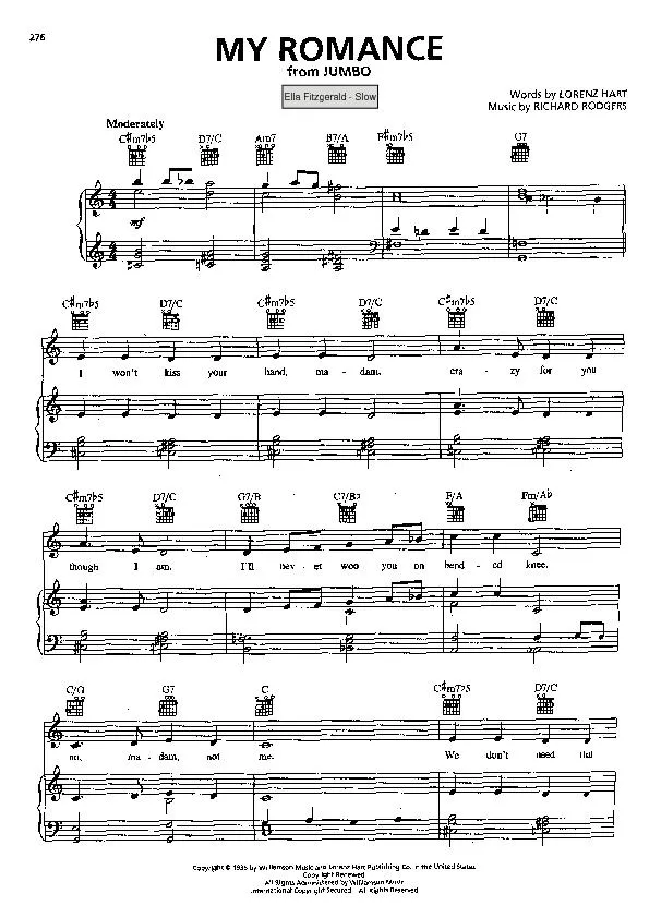 télécharger la partition d'accordéon My romance (Du Film : Jumbo) (Chant : Ella Fitzgerald) (Slow) au format PDF