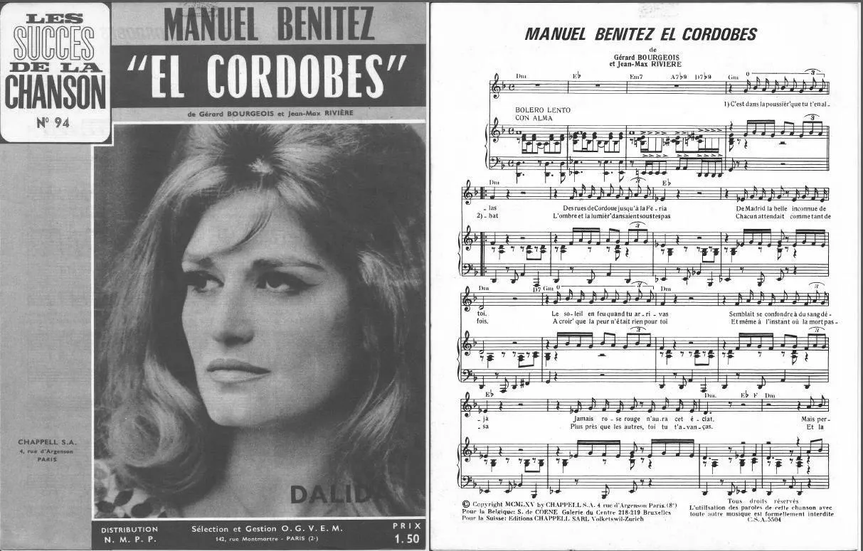 télécharger la partition d'accordéon Manuel Benitez El Cordobes (Chant : Dalida) (Boléro) au format PDF
