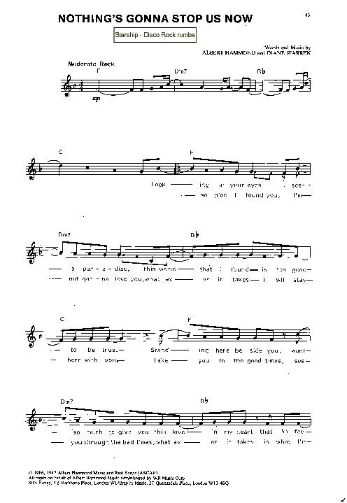 télécharger la partition d'accordéon Nothing's gonna stop us now (Interprètes : Starship) (Disco Rock Rumba) au format PDF