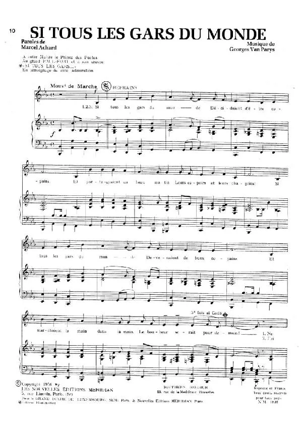 télécharger la partition d'accordéon Si tous les gars du monde (Chant : Les Compagnons de la Chanson) (Marche) au format PDF