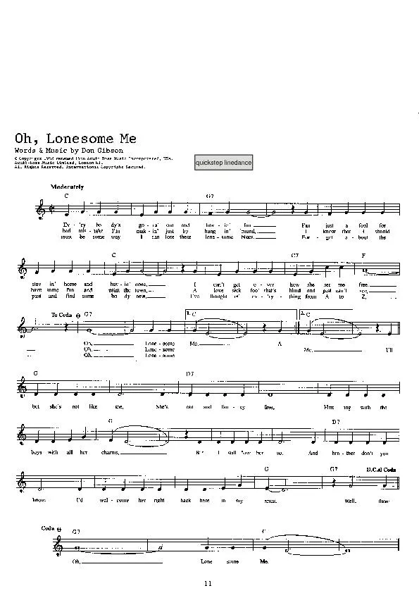 télécharger la partition d'accordéon Oh Lonesome me (Quickstep Linedance) au format PDF
