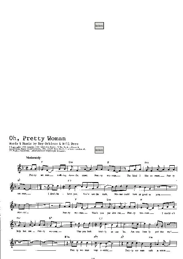télécharger la partition d'accordéon Oh Pretty Woman (Boléro) au format PDF