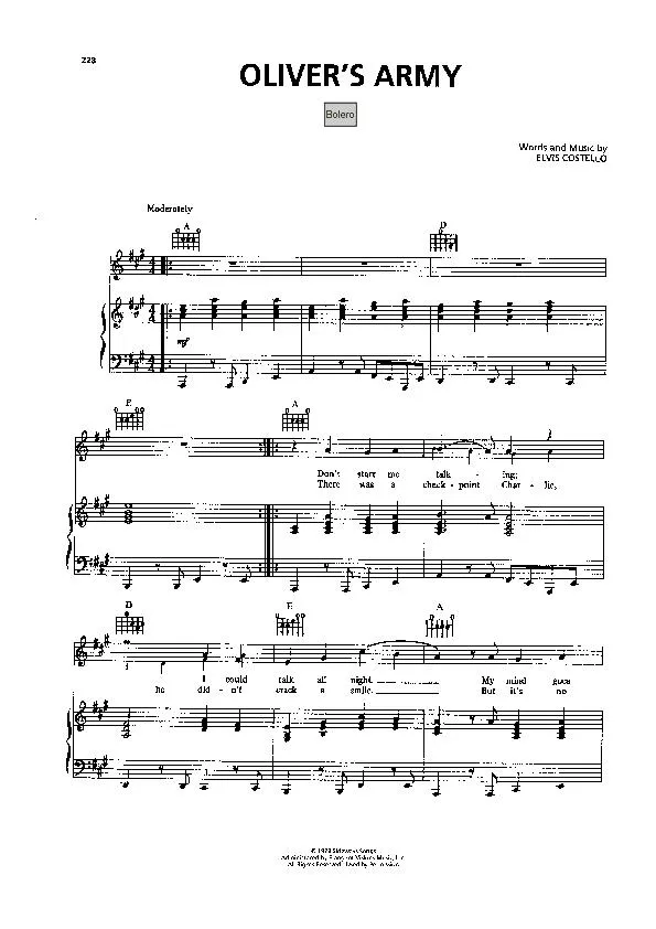 télécharger la partition d'accordéon Oliver's army (Boléro) au format PDF