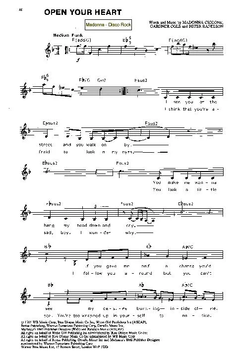 télécharger la partition d'accordéon Open your heart (Chant : Madonna) (Disco Rock) au format PDF