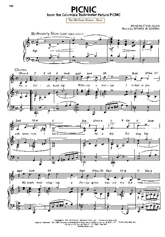 télécharger la partition d'accordéon Picnic Theme (Chant : The McGuire Sisters) (Slow) au format PDF