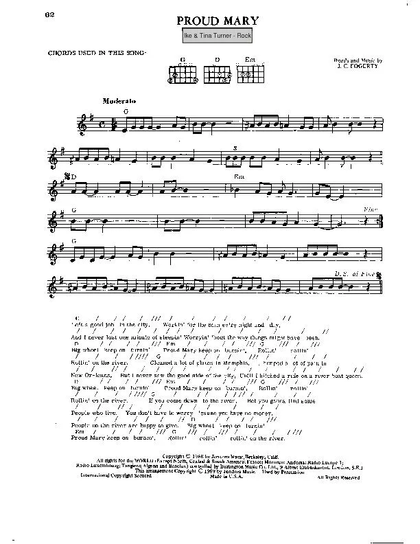 télécharger la partition d'accordéon Proud Mary (Chant : Ike and Tina Turner) (Disco Rock) au format PDF