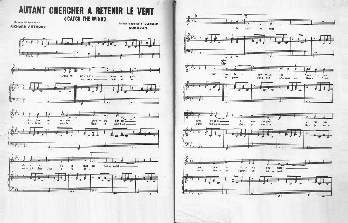 télécharger la partition d'accordéon Autant chercher à retenir le vent (Catch the wind) (Ballade Pop) au format PDF