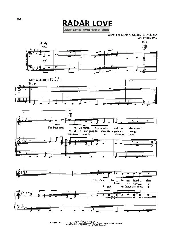 télécharger la partition d'accordéon Radar love (Interprètes : Golden Earring) (Swing Madison) au format PDF
