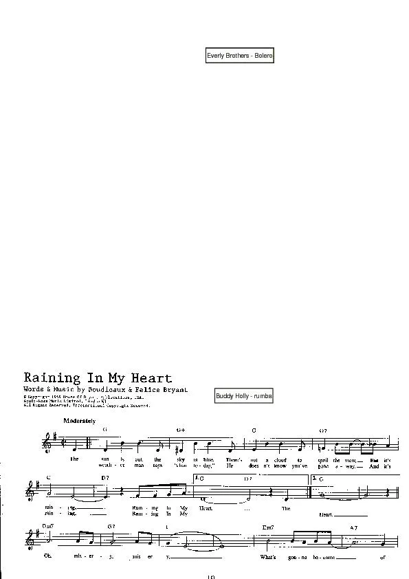 télécharger la partition d'accordéon Raining in my heart (Chant : Buddy Holly) (Rumba) au format PDF