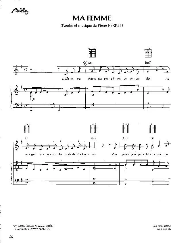 télécharger la partition d'accordéon Ma femme (Pop) au format PDF