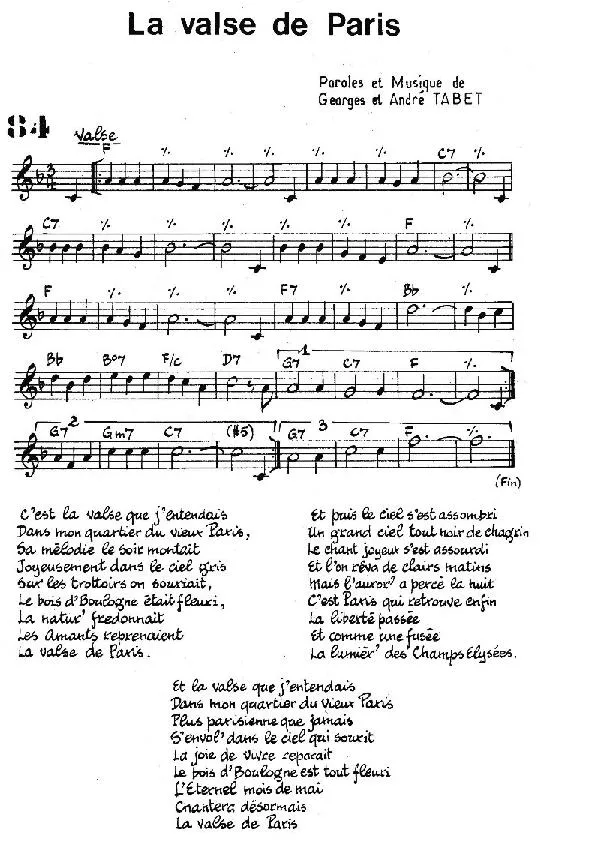 télécharger la partition d'accordéon La valse de Paris (Chant : Edith Piaf) au format PDF