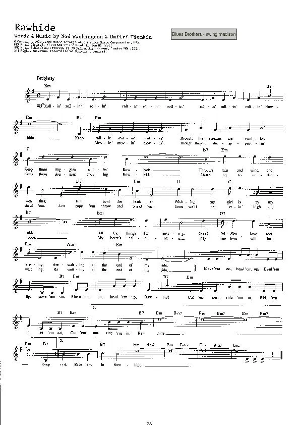 télécharger la partition d'accordéon Rawhide (Interprètes : Blues Brothers) (Swing Madison) au format PDF
