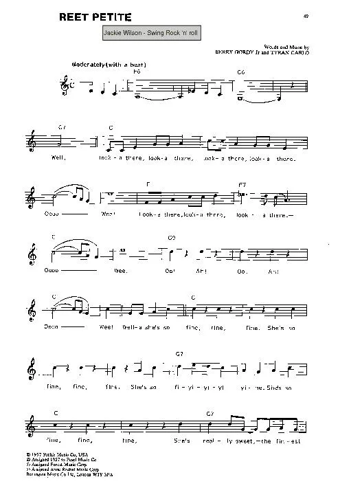 télécharger la partition d'accordéon Reet petite (Chant : Jackie Wilson) (Swing / Rock and Roll) au format PDF