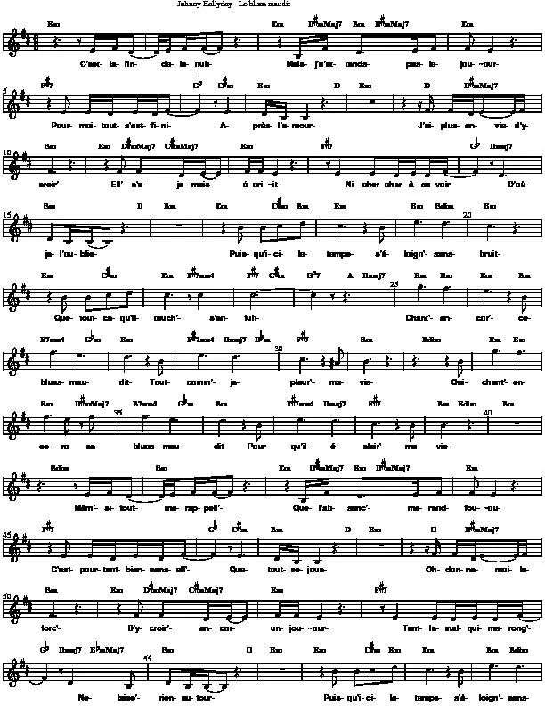 télécharger la partition d'accordéon Le blues maudit (Chant : Johnny Hallyday) (Relevé) au format PDF