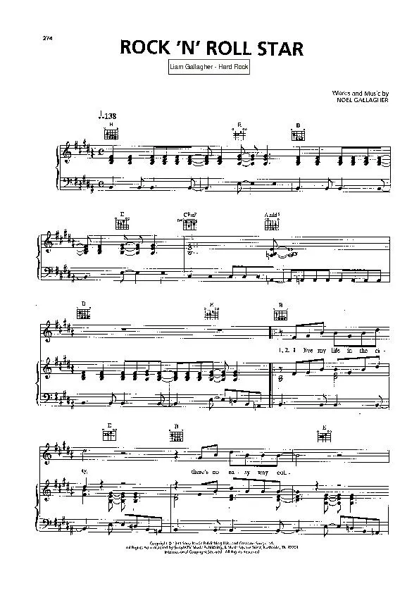télécharger la partition d'accordéon Rock 'n' roll star (Chant : Liam Gallagher) (Hard Rock) au format PDF