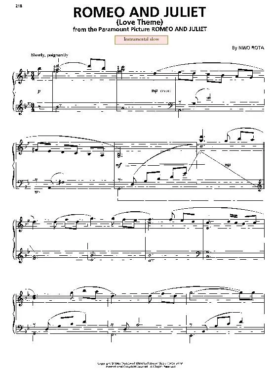 télécharger la partition d'accordéon Love theme from Romeo and Juliet (Ballade Instrumentale) au format PDF