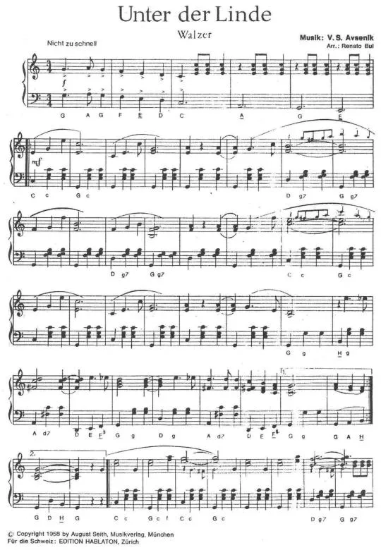 télécharger la partition d'accordéon Unter der Linde (Arrangement : Renato Bui) (Valse) au format PDF