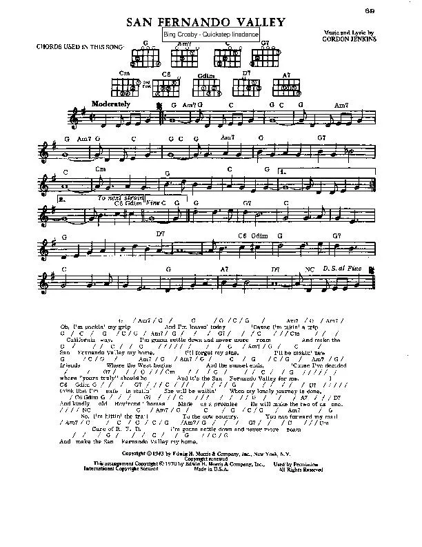 télécharger la partition d'accordéon San Fernando Valley (Chant : Bing Crosby) (Quickstep Linedance) au format PDF