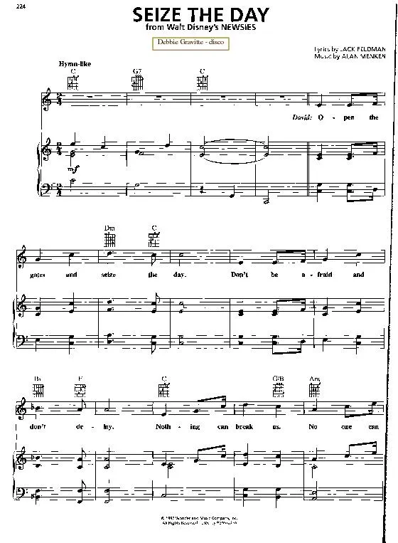 télécharger la partition d'accordéon Seize the day (Du Film : Newsies) (Chant : Debbie Gravitte) (Disco) au format PDF