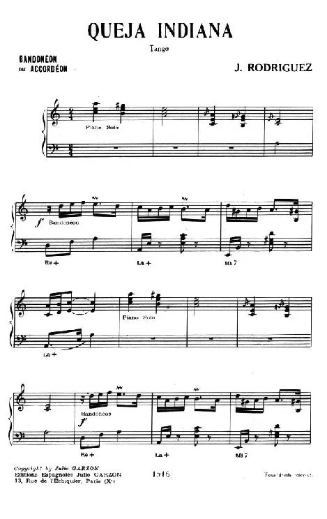 télécharger la partition d'accordéon Queja Indianan (Tango) au format PDF