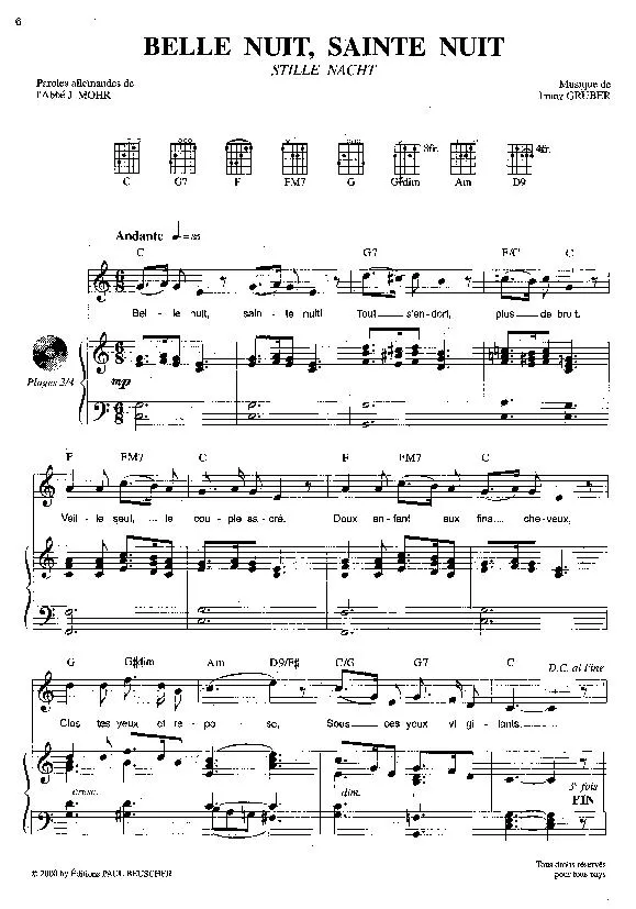 télécharger la partition d'accordéon Belle Nuit Sainte Nuit (Stille Nacht) (Chant traditionnel de Noël) au format PDF