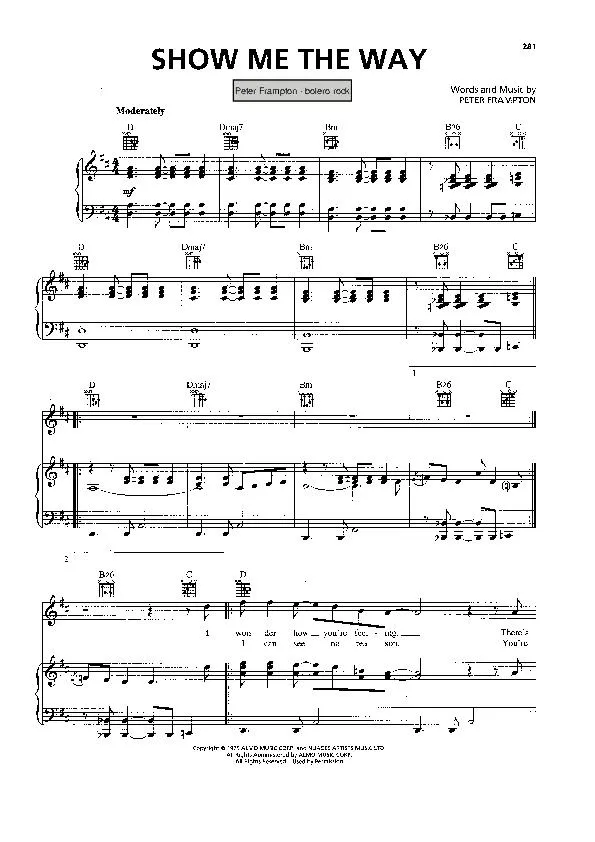 télécharger la partition d'accordéon Show me the way (Boléro Rock) au format PDF