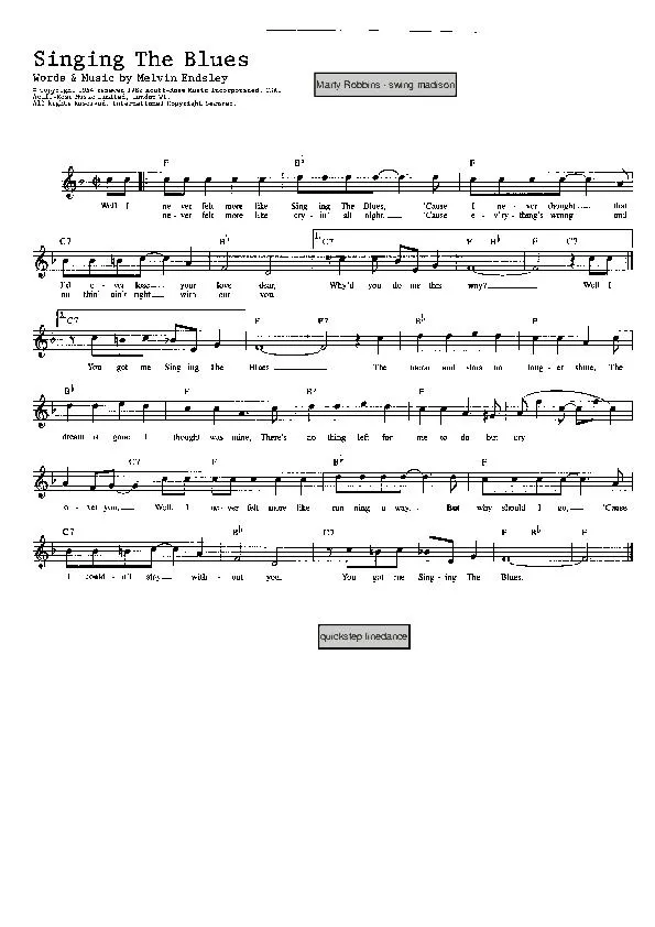 télécharger la partition d'accordéon Singing the blues (Chant : Marty Robbins) (Swing Madison) au format PDF
