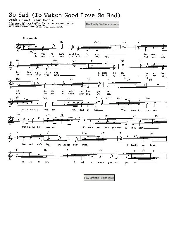 télécharger la partition d'accordéon So sad (to watch good love go bad) (Interprètes : The Everly Brothers) (Rumba) au format PDF