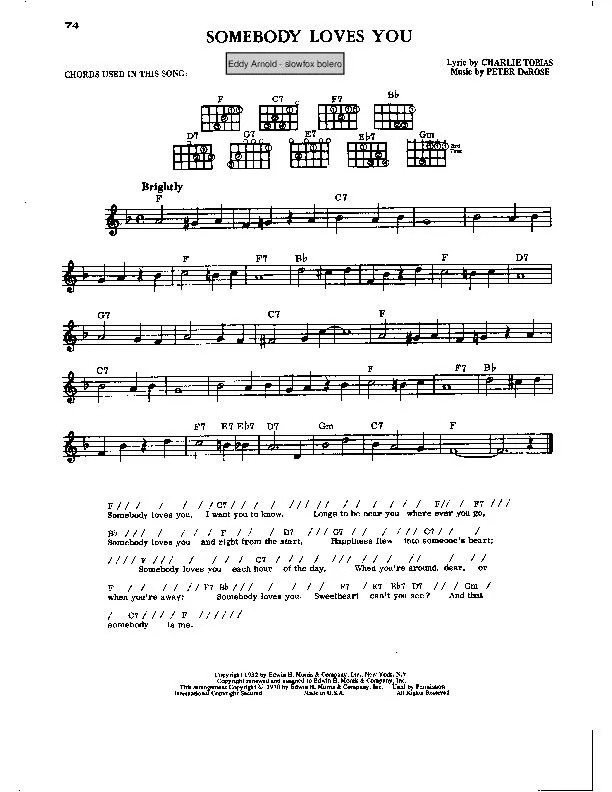 télécharger la partition d'accordéon Somebody loves you (Chant : Eddy Arnold) (Slow Fox-Trot / Boléro) au format PDF