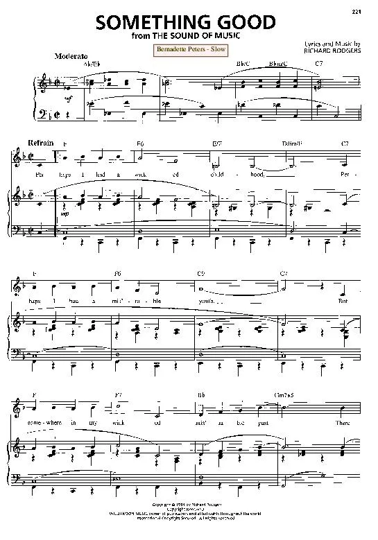télécharger la partition d'accordéon Something good (Du Film : The sound of music) (Chant : Bernadette Peters) (Slow) au format PDF