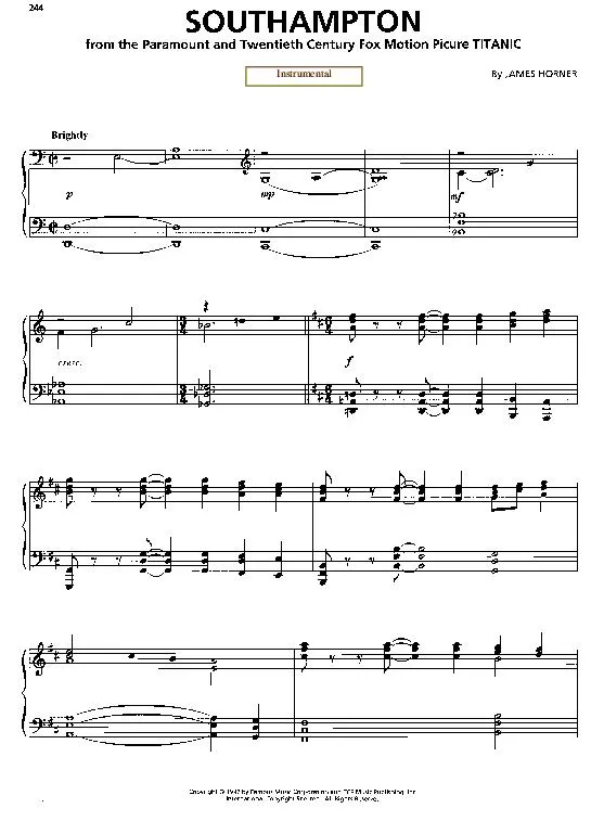 télécharger la partition d'accordéon Southampton (Du Film : Titanic) (Instrumentale) au format PDF