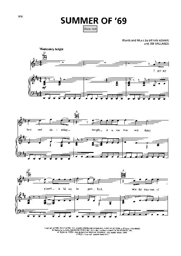 télécharger la partition d'accordéon Summer of '69 (Disco Rock) au format PDF