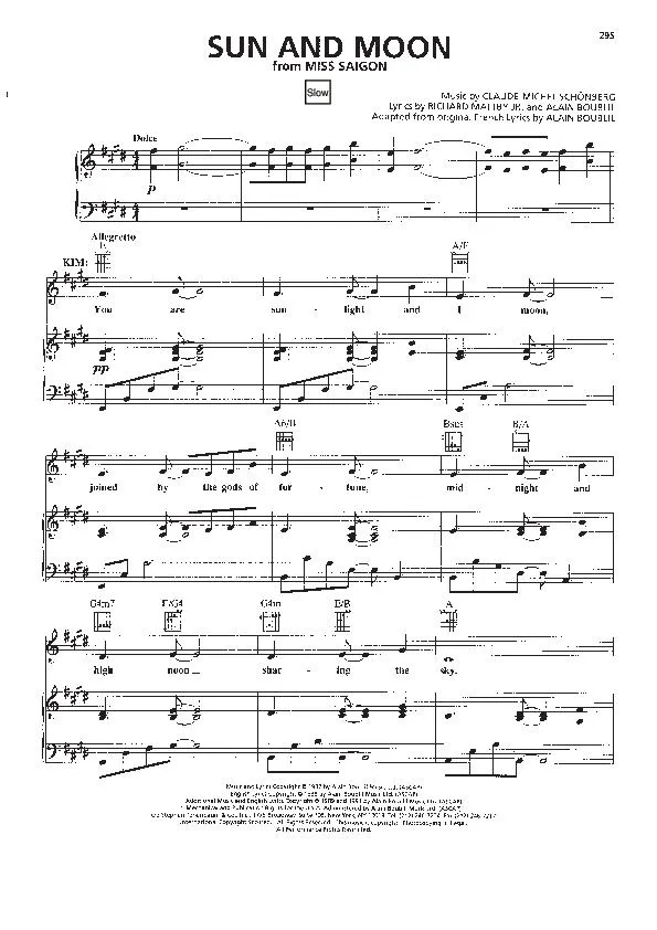 télécharger la partition d'accordéon Sun and moon (Du Film : Miss Saigon) (Slow) au format PDF