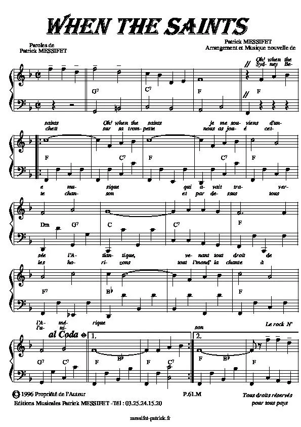 télécharger la partition d'accordéon When the Saints (Arrangement de Patrick Messifet) (Fox Charleston) au format PDF